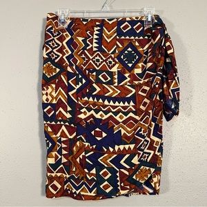 Western Wrap Skirt VTG Placements Aztec Navy Tan Rust Rodeo Boho Medium